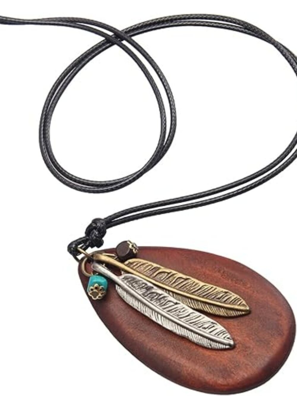 New Boho Leather Cord Necklace Chain Multilayer Wooden Pendant Jewelry Turquoise